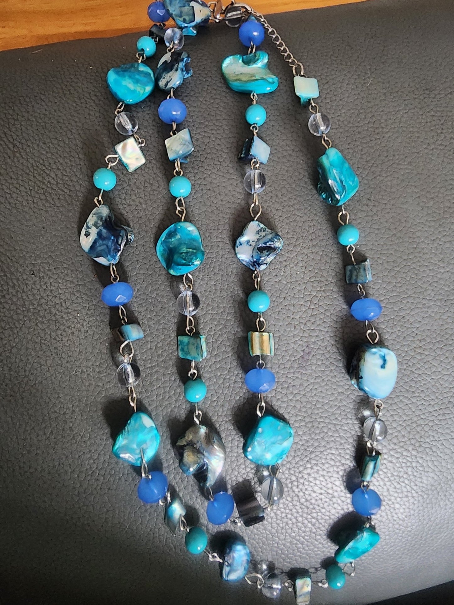 AVENUE Brand Dyed Blue Turquoise Mother of Pearl Fashion Necklace Double Strand - I Bought a Yard Sale
