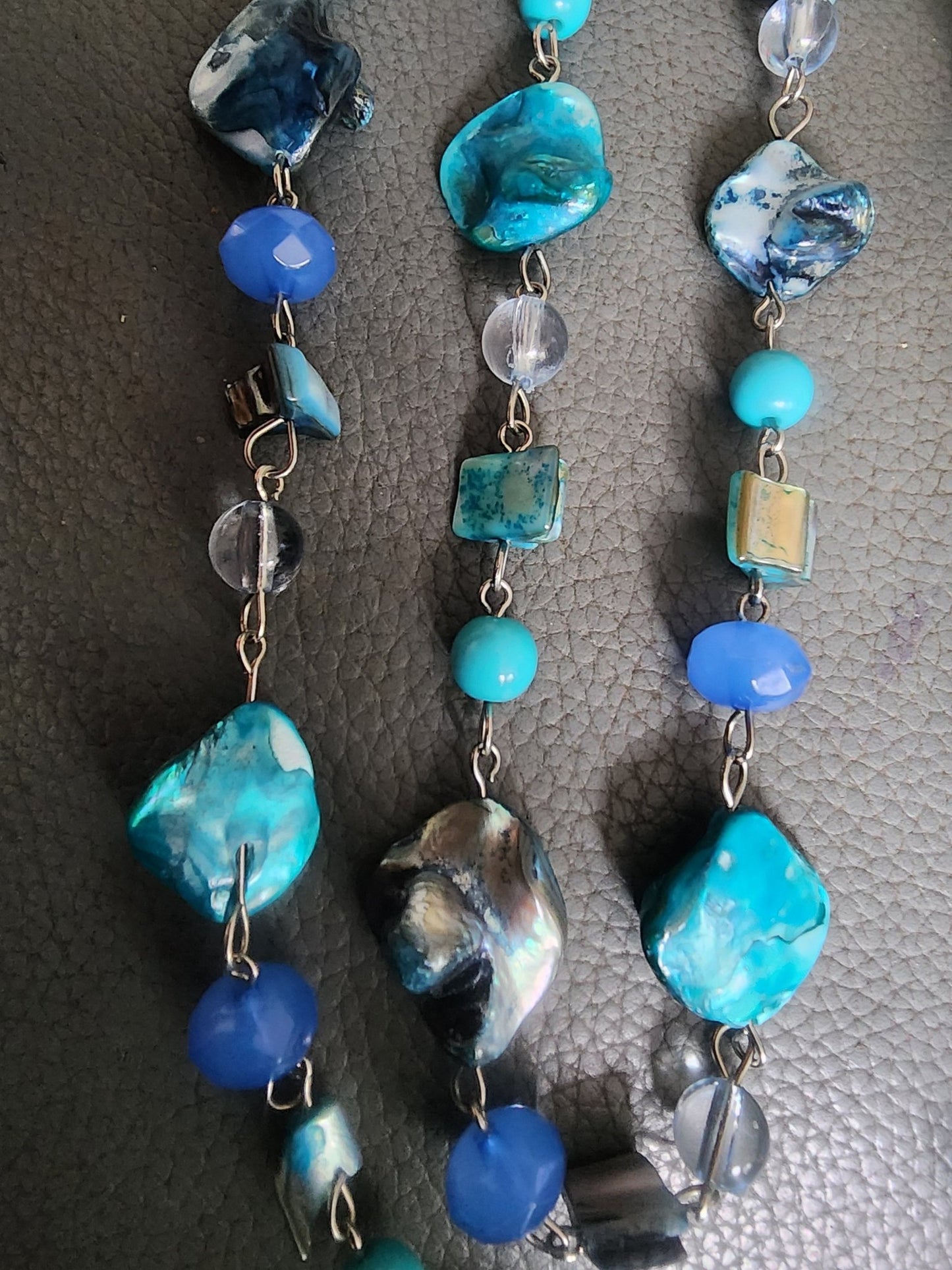 AVENUE Brand Dyed Blue Turquoise Mother of Pearl Fashion Necklace Double Strand - I Bought a Yard Sale