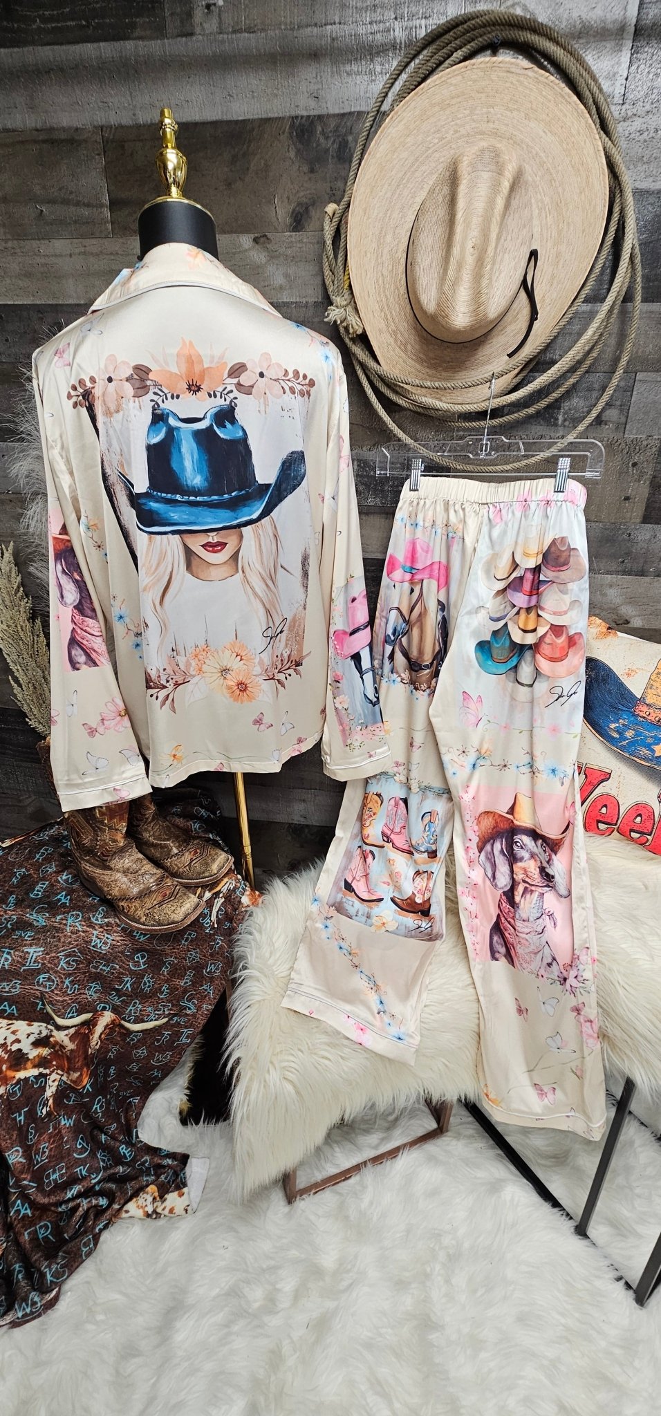 Baha Ranch Danilo Painted Cowgirl Satin Long Pajamas - I Bought a Yard Sale