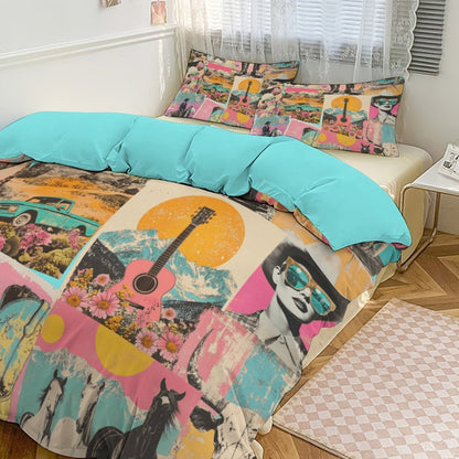Baha Ranch Retro Pop Western 3 - Piece Bedding Set (1 Duvet Cover + 2 Pillow Shams) – 102"×90" - I Bought a Yard Sale