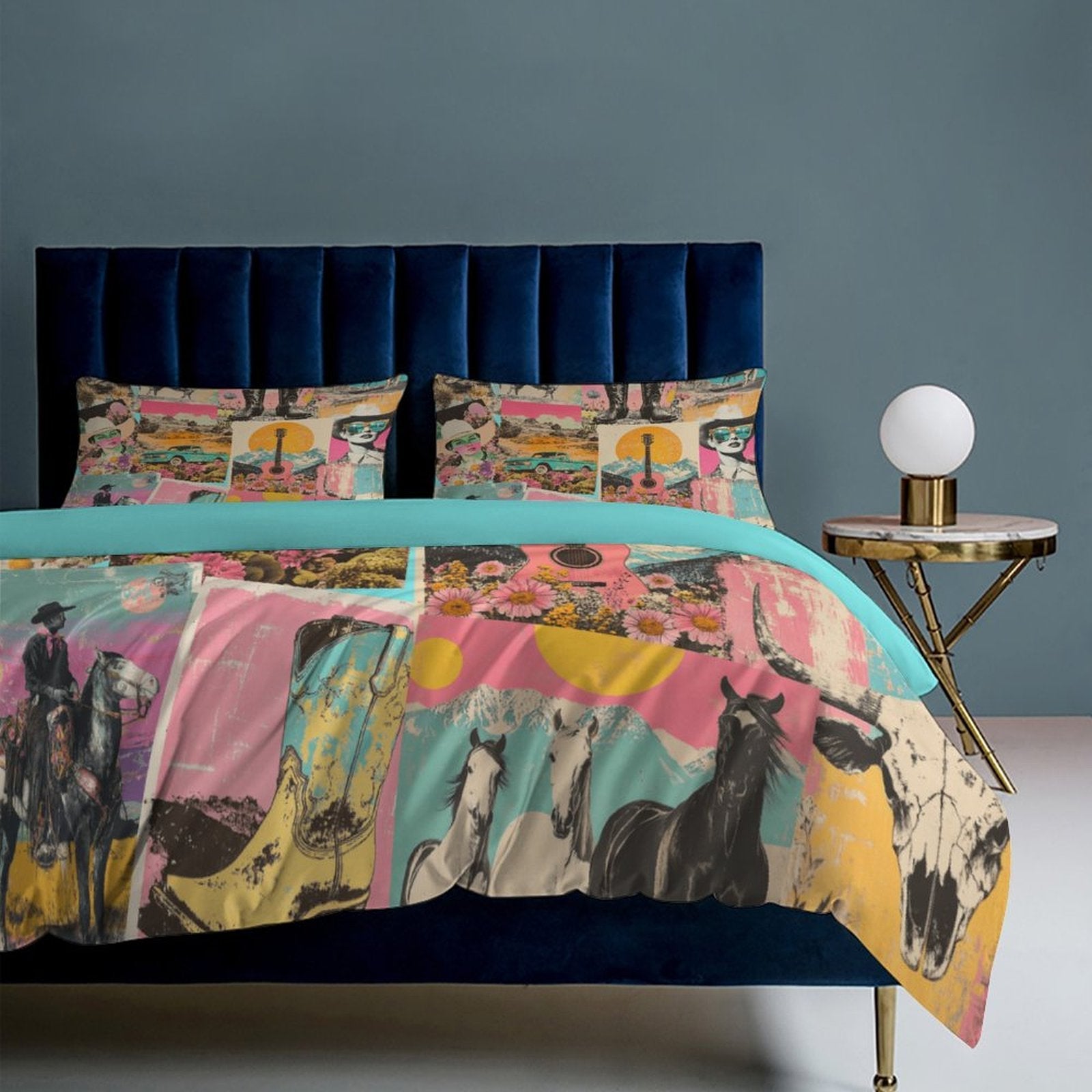 Baha Ranch Retro Pop Western 3 - Piece Bedding Set (1 Duvet Cover + 2 Pillow Shams) – 102"×90" - I Bought a Yard Sale