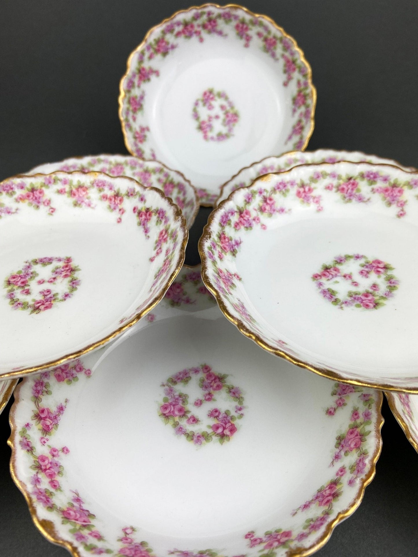 Berry Bowls by Limoges Elite. Set of Eight Berry Bowls. 5 inch Serving Bowls with Pink Roses & Scalloped Rim. - I Bought a Yard Sale