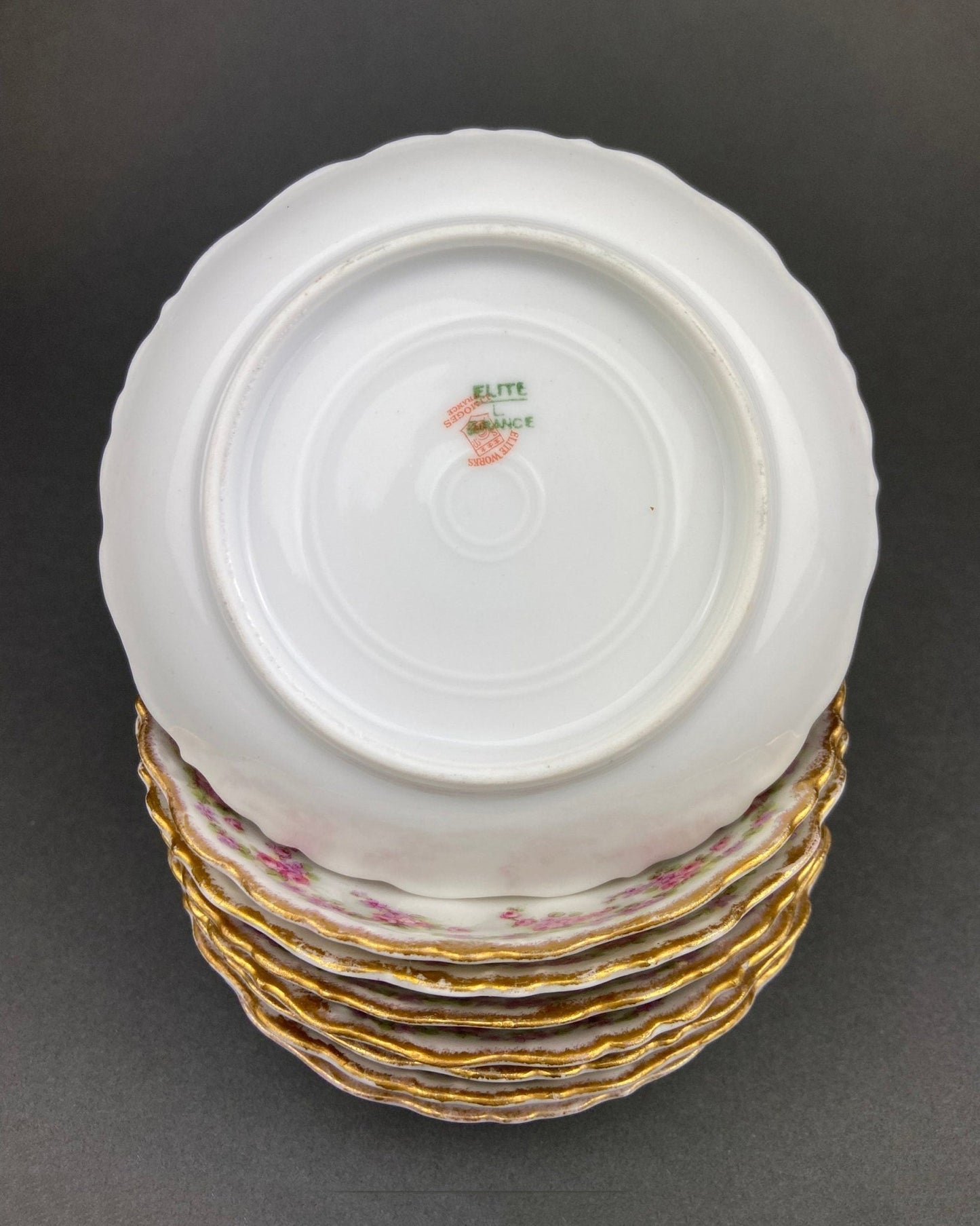 Berry Bowls by Limoges Elite. Set of Eight Berry Bowls. 5 inch Serving Bowls with Pink Roses & Scalloped Rim. - I Bought a Yard Sale