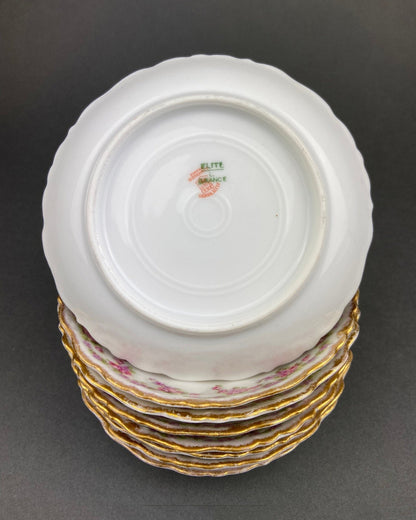 Berry Bowls by Limoges Elite. Set of Eight Berry Bowls. 5 inch Serving Bowls with Pink Roses & Scalloped Rim. - I Bought a Yard Sale