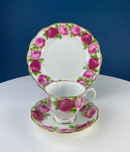 Black Cup and Saucer with Roses on White Background Inside the Cup. Royal Albert Old Country Rose Tea Set. Hand Painted Pink & Red Roses. - I Bought a Yard Sale