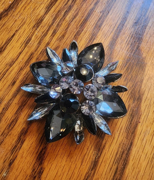 Black Faceted Beaded Brooch has no pin or clip but could be added to make a pin or hair clip. Very Elegant. - I Bought a Yard Sale