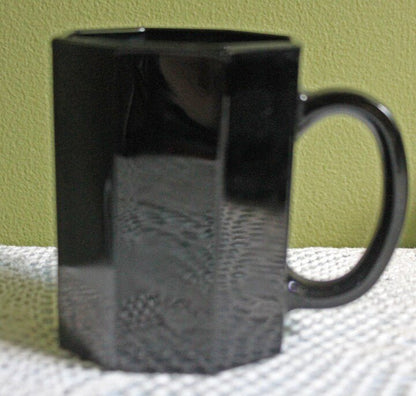 Black Glass Mugs. Six Modern Octagonal Design Cups Made by Arcopal in France. - I Bought a Yard Sale