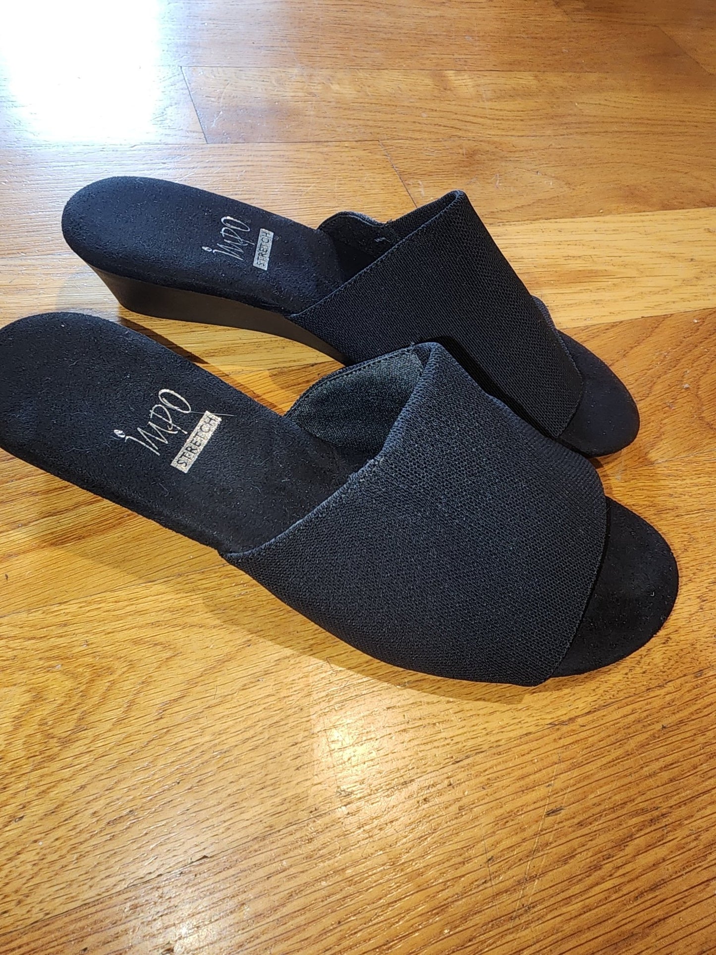 Black Impo Stretch Black Sandals Slip ons in very good condition - I Bought a Yard Sale