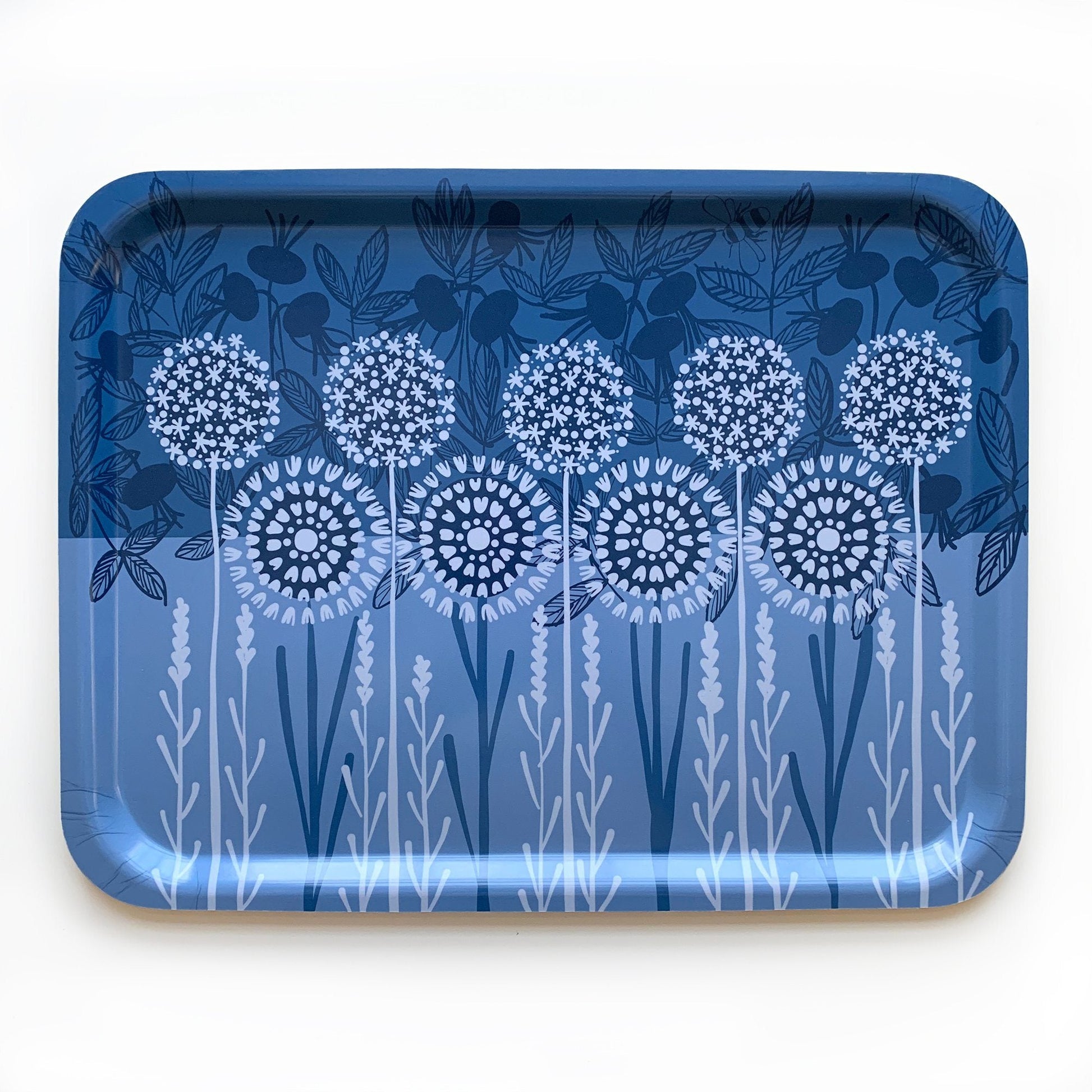 Bloom in Blue Tray | wood and melamine | 17" x 13" | Sweetgum - I Bought a Yard Sale