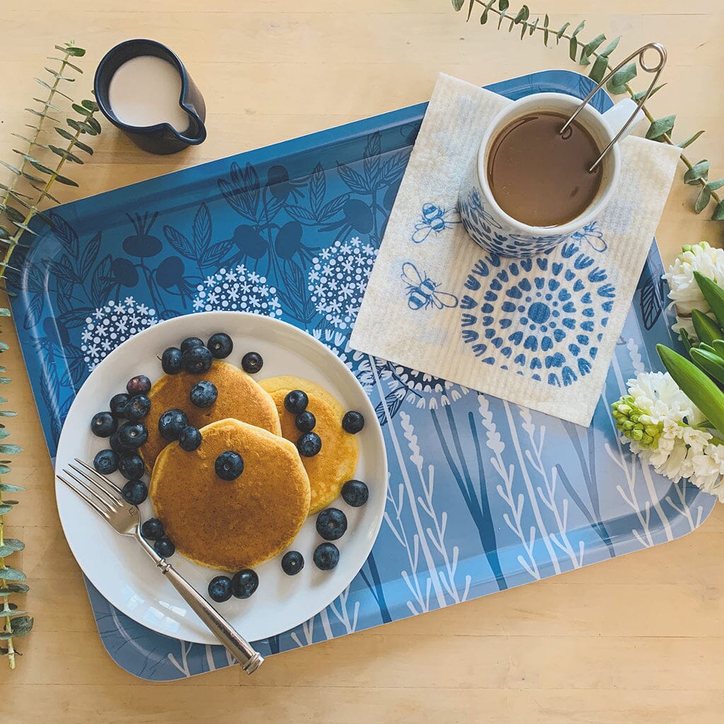 Bloom in Blue Tray | wood and melamine | 17" x 13" | Sweetgum - I Bought a Yard Sale