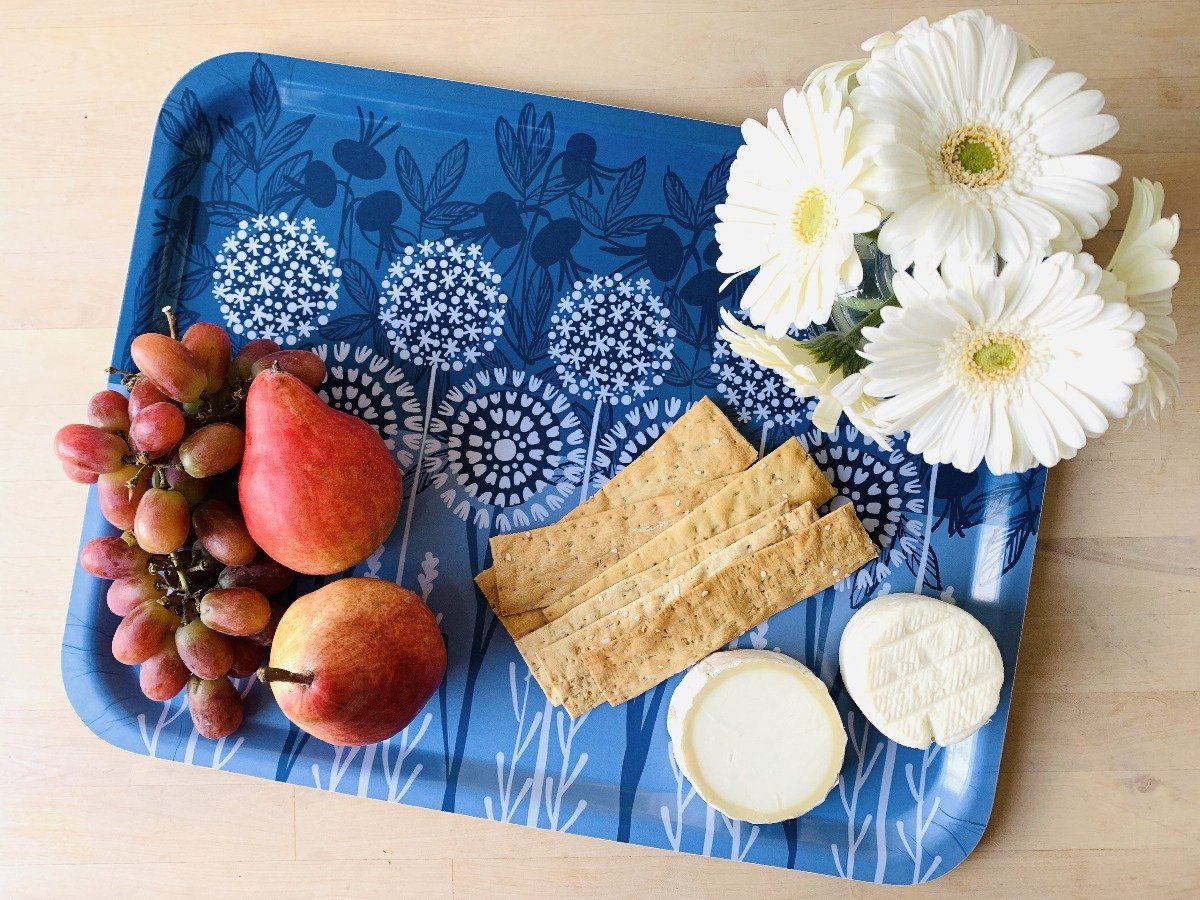 Bloom in Blue Tray | wood and melamine | 17" x 13" | Sweetgum - I Bought a Yard Sale