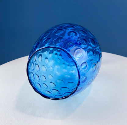 Blue Hand - Blown Glass Footed Vase. Large Goblet with Thumb Print Motif. Collectible Modern Glass. Home or Retail Decor. Interior Design Idea - I Bought a Yard Sale