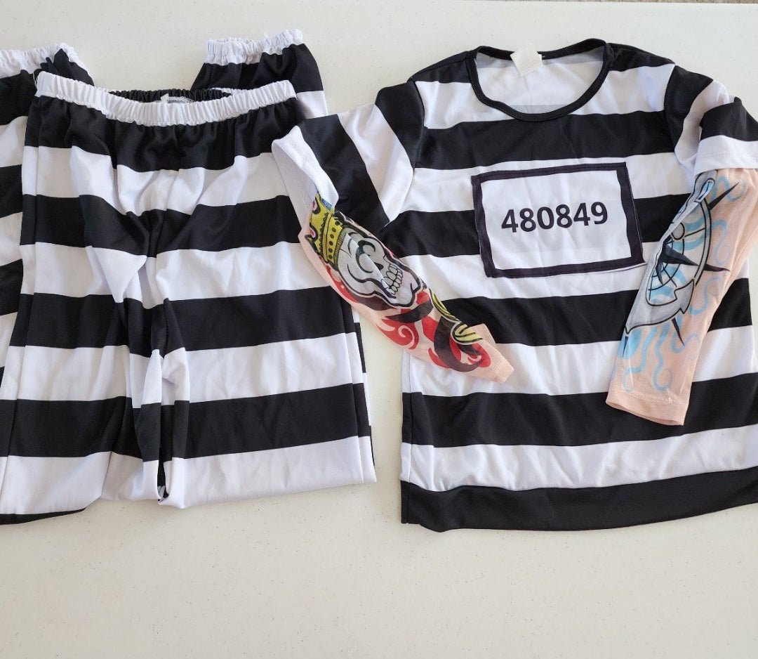 Boy's Prisoner Convict Tattoo Sleeves Child Size M Halloween Costume - I Bought a Yard Sale