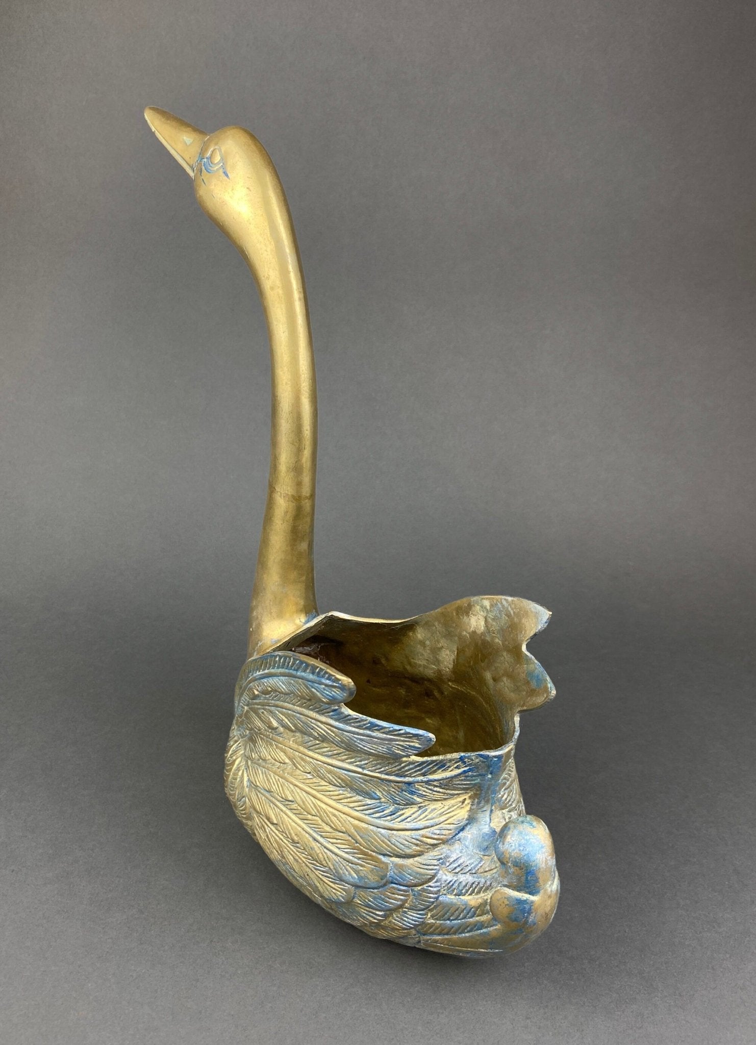 Brass Planter Shaped like Swan. Bird Shaped Herb Planter. Green House Decor. Window Sill Decor. - I Bought a Yard Sale