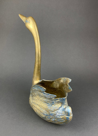 Brass Planter Shaped like Swan. Bird Shaped Herb Planter. Green House Decor. Window Sill Decor. - I Bought a Yard Sale