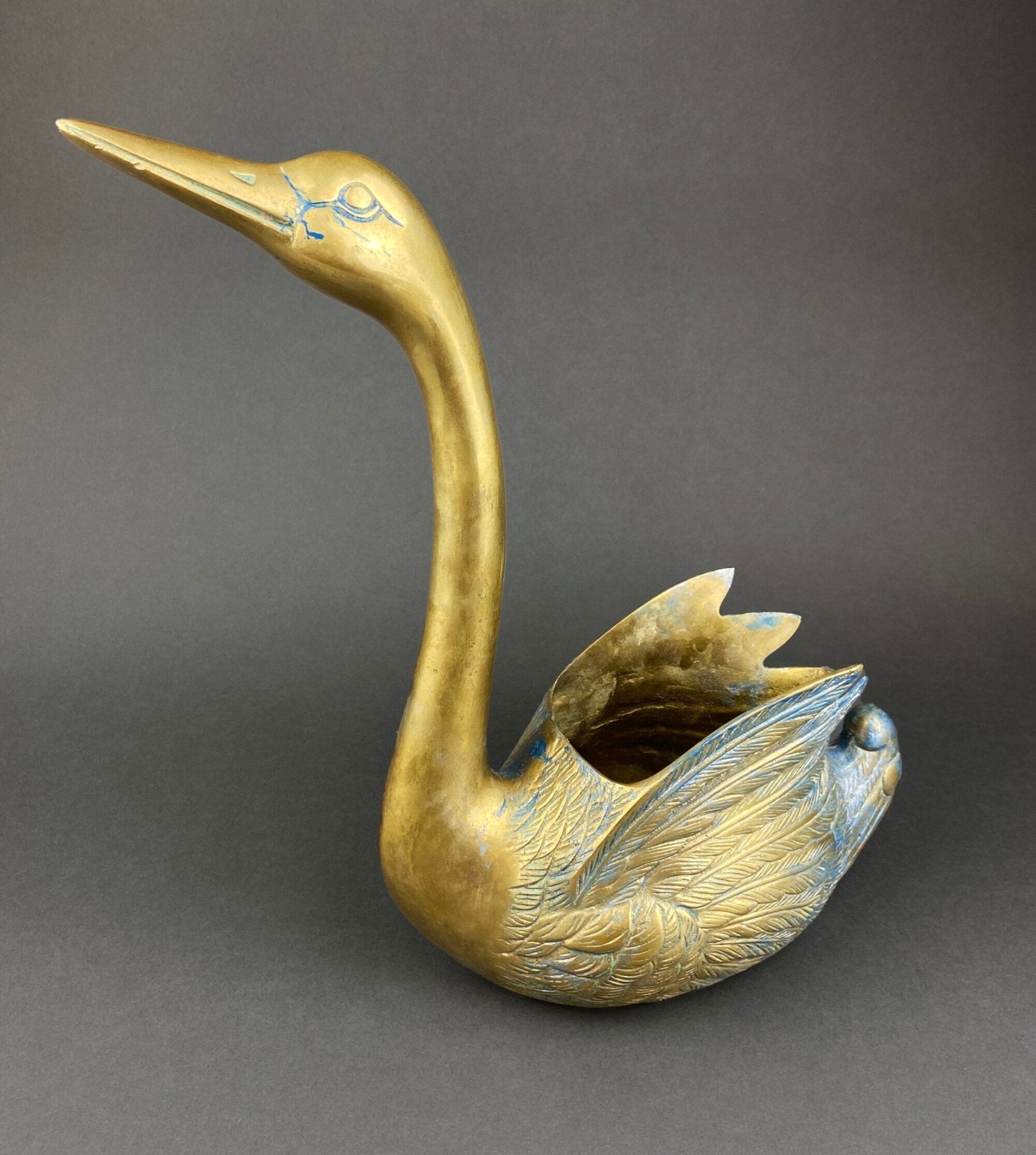 Brass Planter Shaped like Swan. Bird Shaped Herb Planter. Green House Decor. Window Sill Decor. - I Bought a Yard Sale