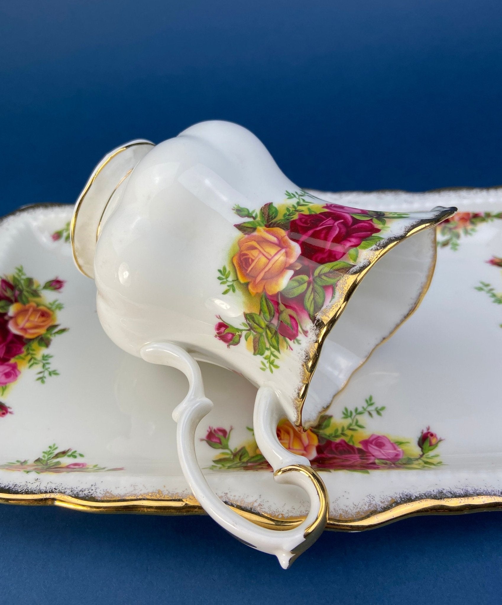 Breakfast Tray, Creamer, Sugar Bowl, and Vase by Royal Albert. Old Country Roses Motif. Made in England. Gift for Her. Gift for Mother. - I Bought a Yard Sale