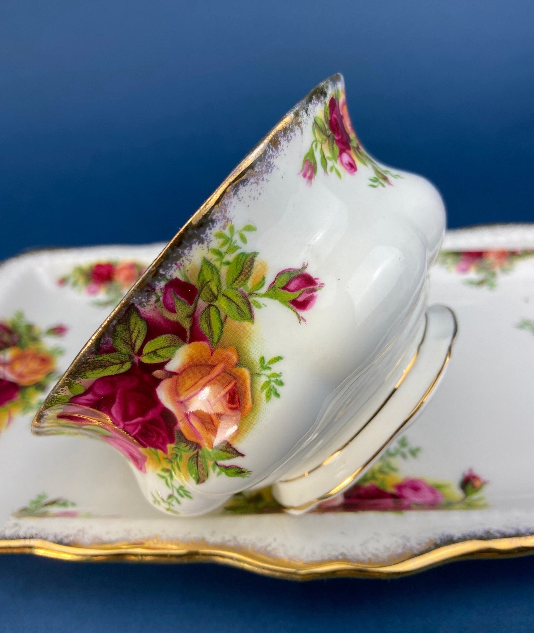 Breakfast Tray, Creamer, Sugar Bowl, and Vase by Royal Albert. Old Country Roses Motif. Made in England. Gift for Her. Gift for Mother. - I Bought a Yard Sale