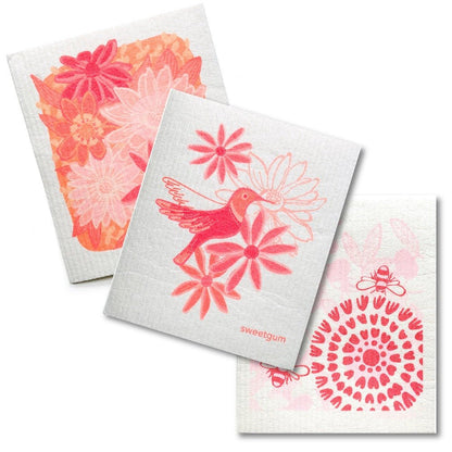 Bundle of 3 Swedish Dishcloths | Pink Flowers & Hummingbird - I Bought a Yard Sale