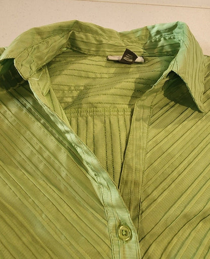 Button Down Blouse for Women Long Sleeve Lime Green Print 18/20 - I Bought a Yard Sale