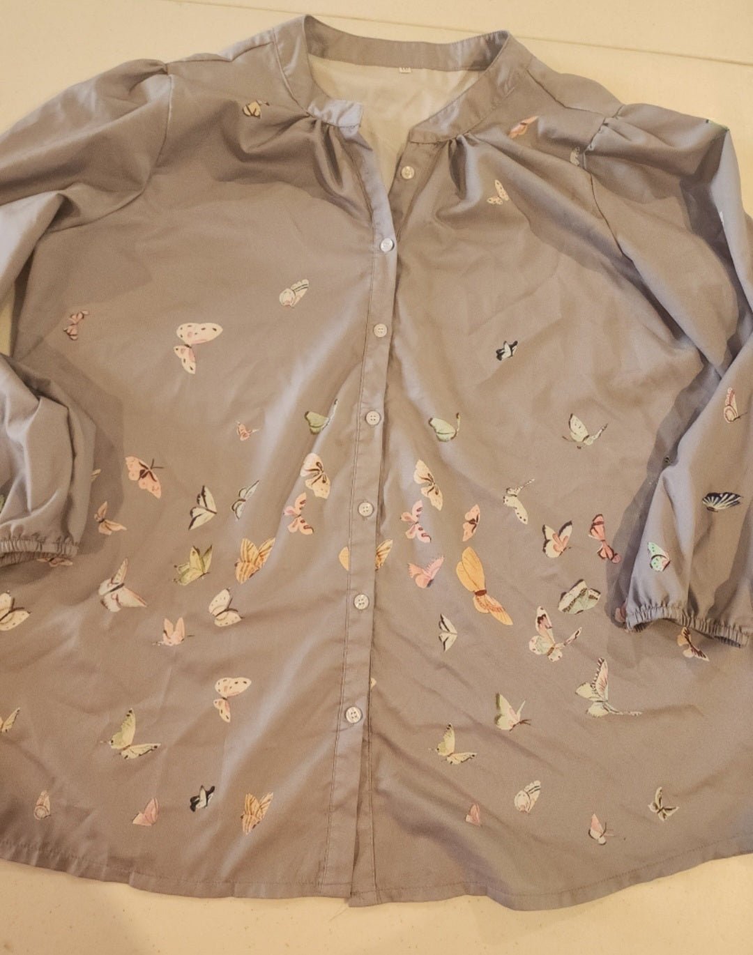 Button Down Shirts for Women Fall Long Sleeve Butterfly Print XL Gray - I Bought a Yard Sale