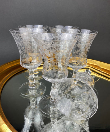 Cambridge Chantilly Low Sherbet Wine Glasses. Set of Nine Champagne Stemware. Vintage Collectible Glasses. - I Bought a Yard Sale