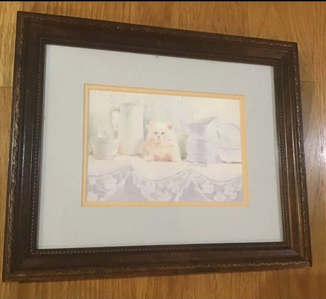 Charming Framed Cat Print in Serene Colors farmhouse - I Bought a Yard Sale
