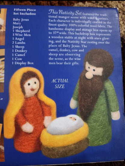 Christmas Handcrafted 15 Piece Wool Nativity Set, Vintage Nativity - I Bought a Yard Sale