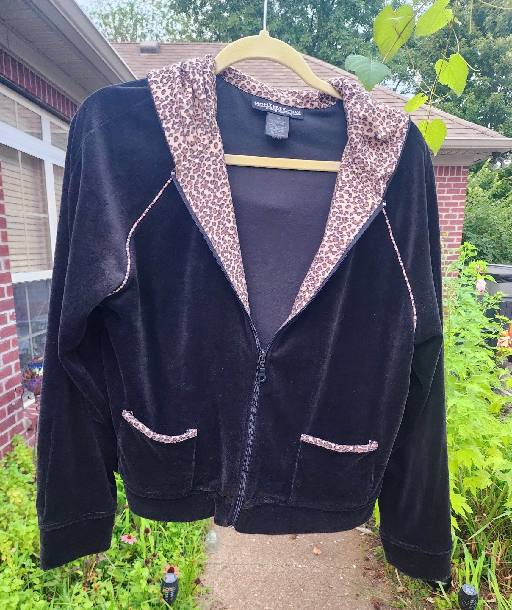 Classic black with a fun, eye - catching leopard print hood and pocket trim. - I Bought a Yard Sale