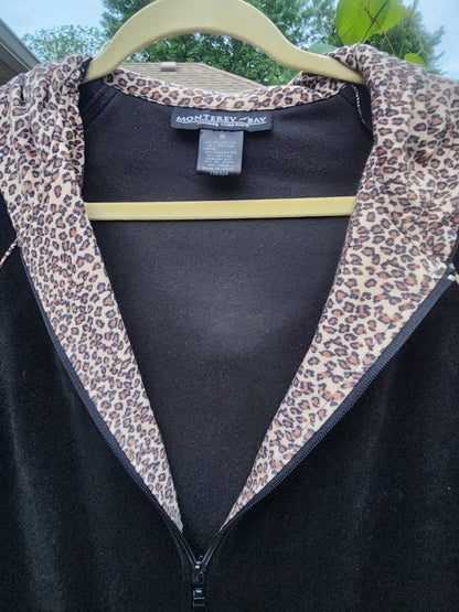 Classic black with a fun, eye - catching leopard print hood and pocket trim. - I Bought a Yard Sale
