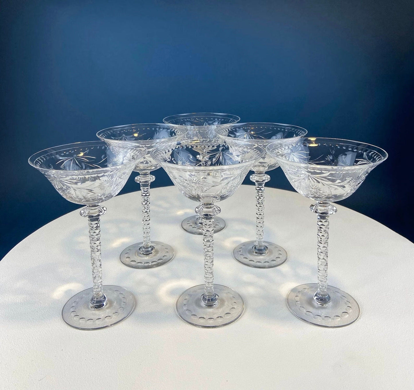Clear Crystal Wine or Water Goblets with Frosted Leaf Ball on the Stems. Stunning Sasaki Isabelle 9" Glassware. Long Ping. Set Of 10. - I Bought a Yard Sale