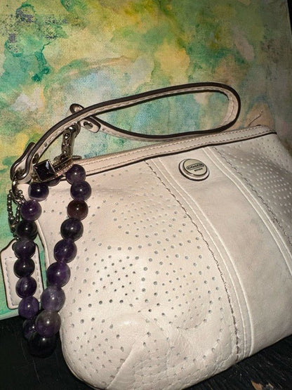 Coach White Leather Large Wristlet, Coach ring and Amethyst bracelet - I Bought a Yard Sale