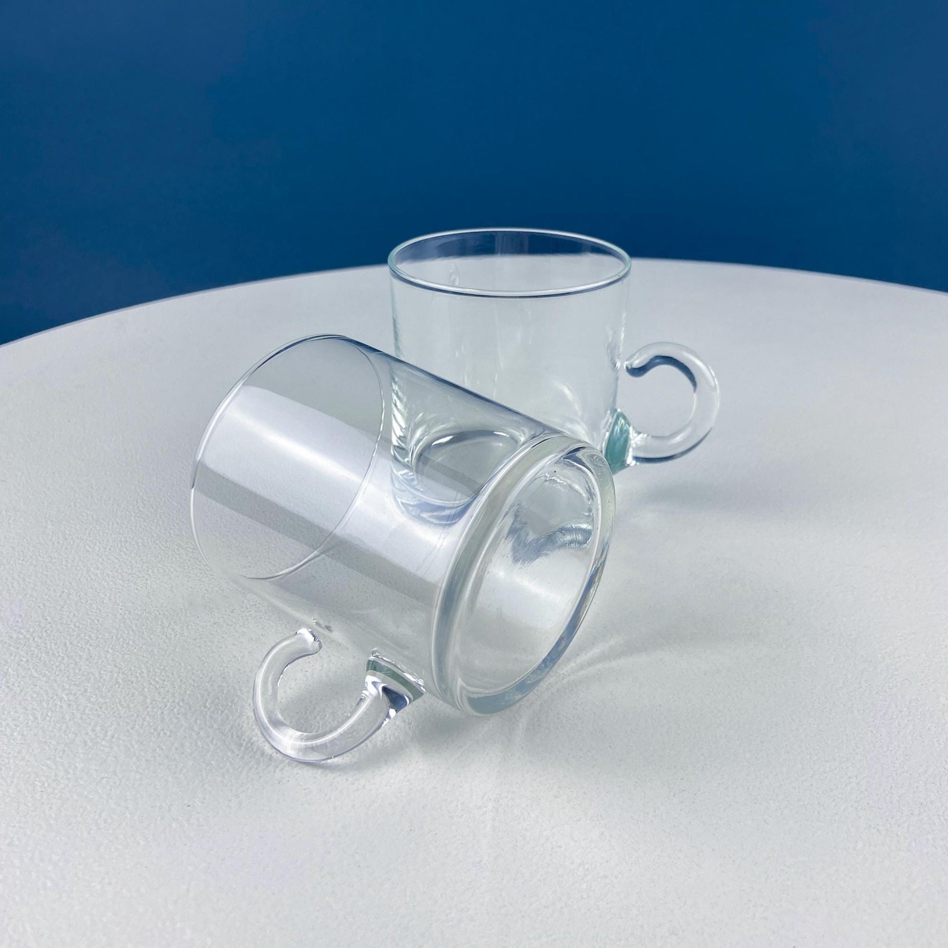 Coffee Tea Hand Blown Cups for Juice Punch Espresso Matcha or Irish Coffee. Set of 6. Loop Handles. Modern Glassware. Dining Room Decor. - I Bought a Yard Sale