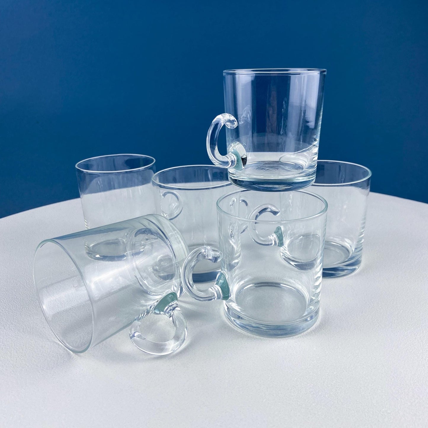 Coffee Tea Hand Blown Cups for Juice Punch Espresso Matcha or Irish Coffee. Set of 6. Loop Handles. Modern Glassware. Dining Room Decor. - I Bought a Yard Sale