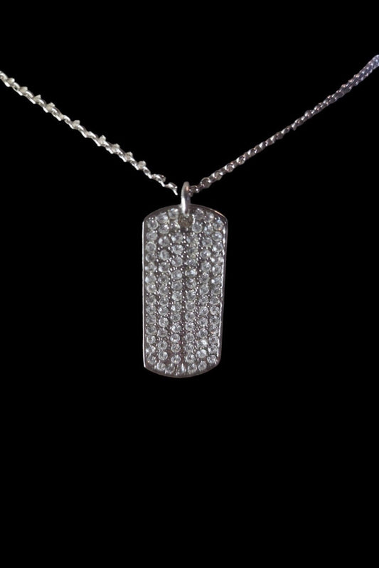 Cookie Lee silver tone Crystal Dog Tag necklace - I Bought a Yard Sale