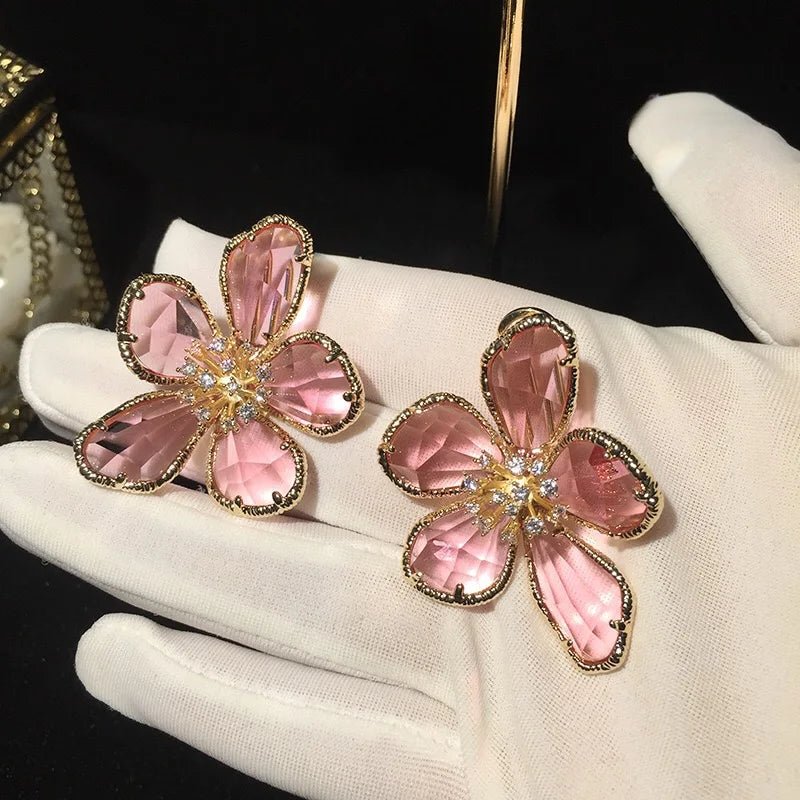Crystal Flower Stud Earrings Brooch Ring Jewelry for Women Vintage Party Gift - I Bought a Yard Sale