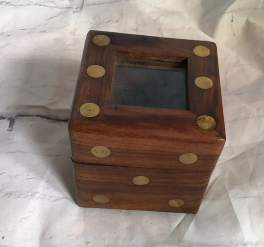 Elevate Your Game Nights: Handcrafted Wooden Dice Box with 5 Brass Inlaid Dice - I Bought a Yard Sale