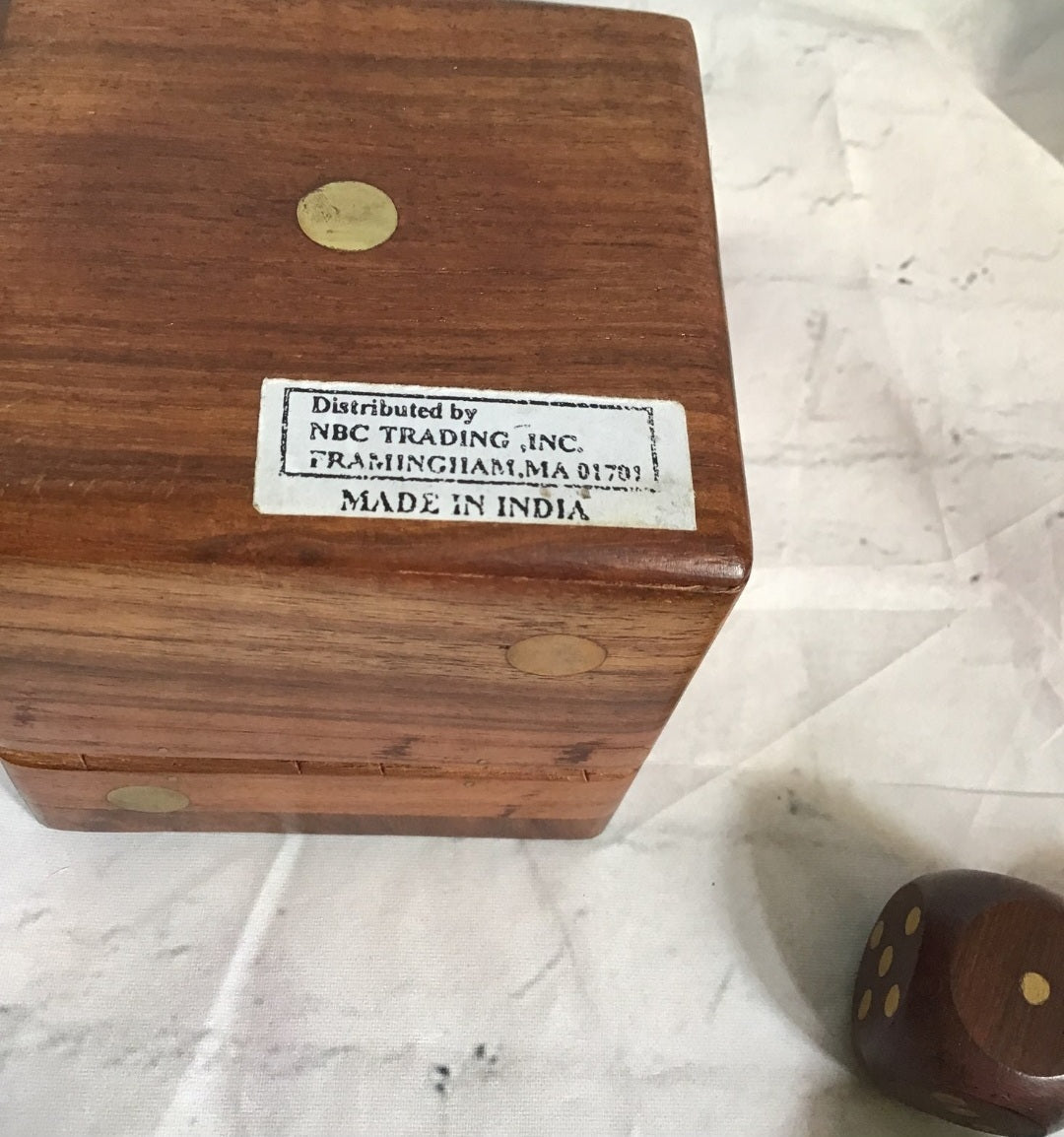 Elevate Your Game Nights: Handcrafted Wooden Dice Box with 5 Brass Inlaid Dice - I Bought a Yard Sale
