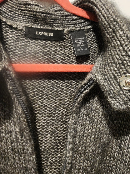 Express Vintage Gray Knit Sweater Jacket L Zipper Cropped Marled Wool Blend - I Bought a Yard Sale