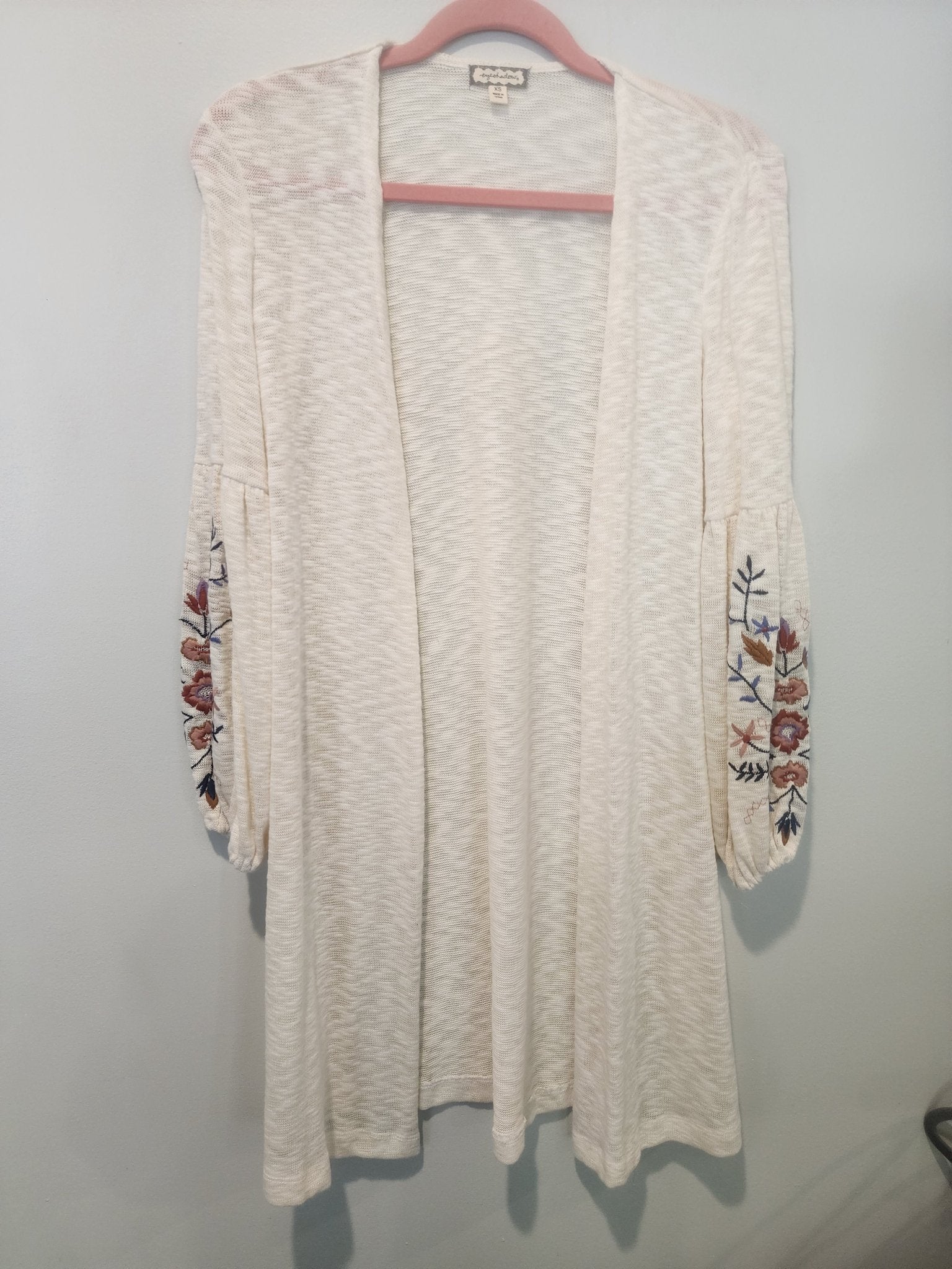 Eyeshadow Women's Open Front Sweater Size XS embroidered Floral Cardigan - I Bought a Yard Sale