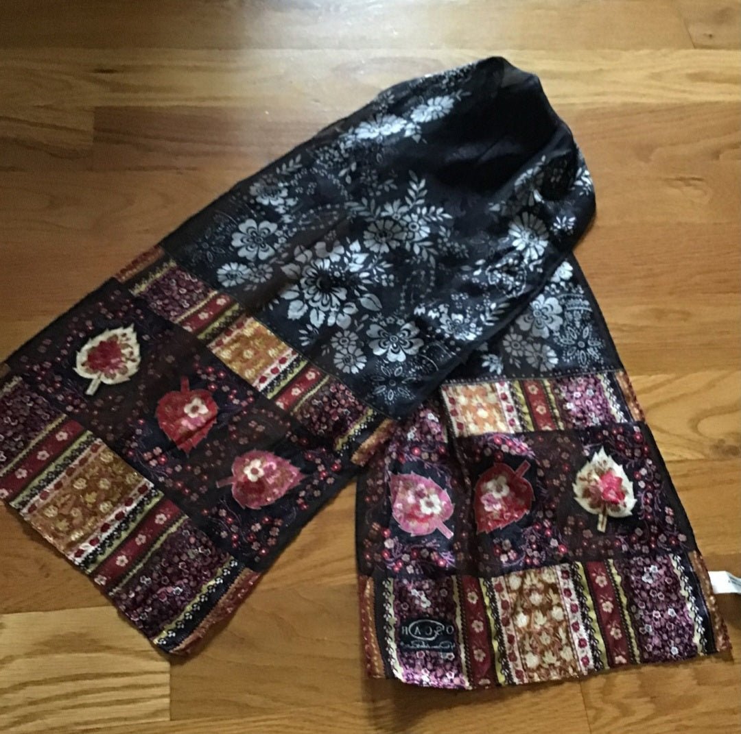 Fall silk scarf by Oscar de la Renta Floral & Leaves - I Bought a Yard Sale