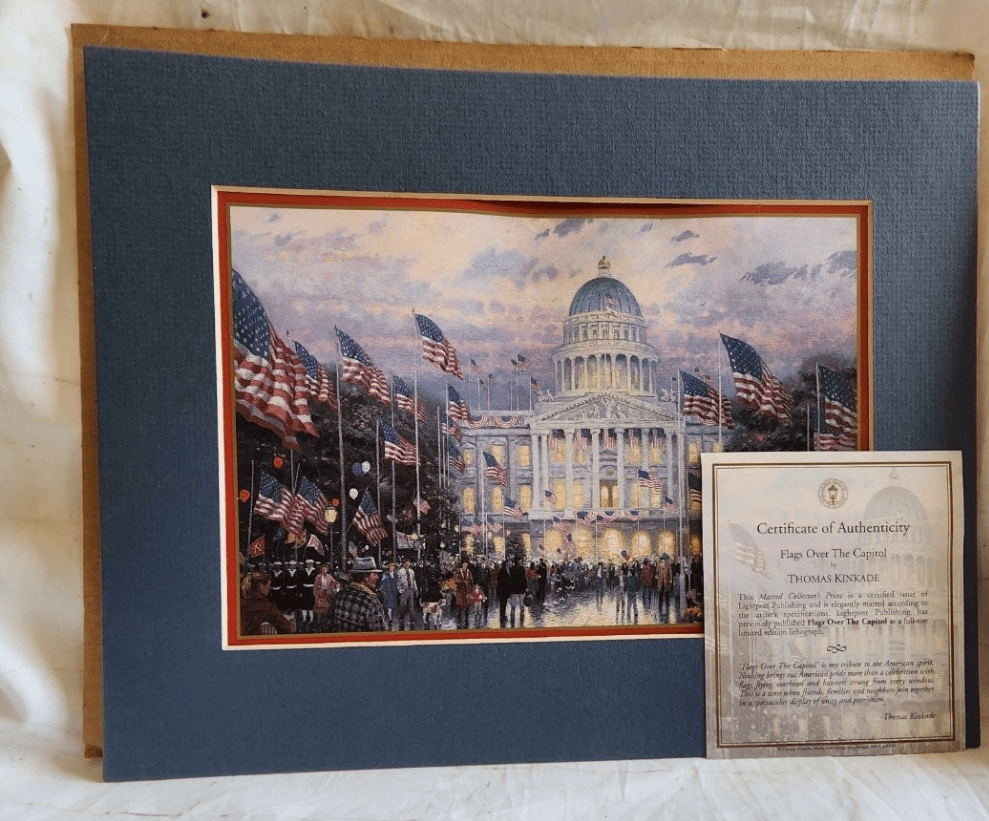 Flags Over the Capitol by Thomas Kinkade Matted Picture Washington DC - I Bought a Yard Sale