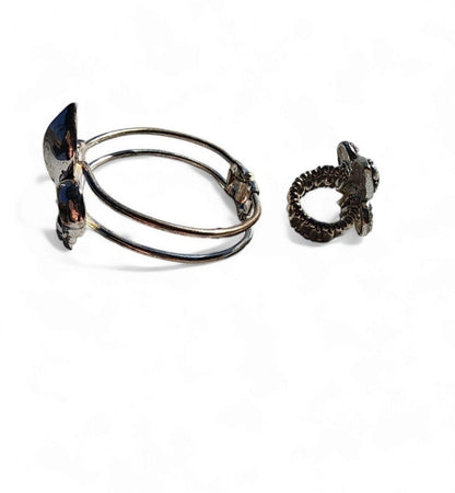 Fleur De Lis Bangle Bracelet & Ring with Rhinestones - I Bought a Yard Sale