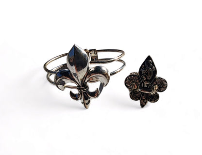 Fleur De Lis Bangle Bracelet & Ring with Rhinestones - I Bought a Yard Sale