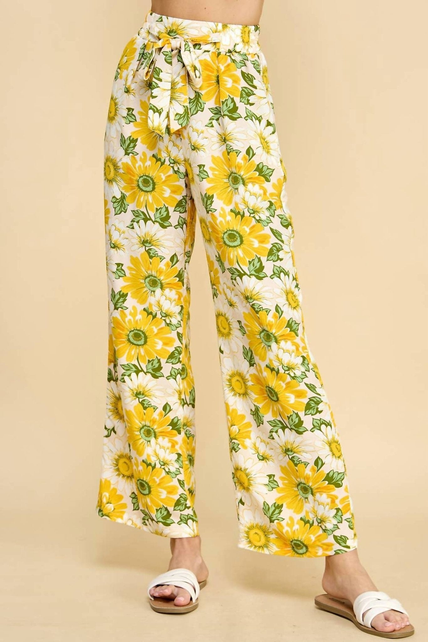 Floral Print Paper Bag Waist Pants - I Bought a Yard Sale