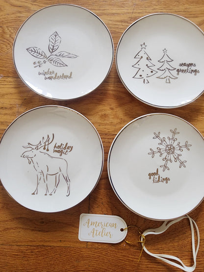 Four American Atelier holiday - themed dessert plates. Christmas - I Bought a Yard Sale