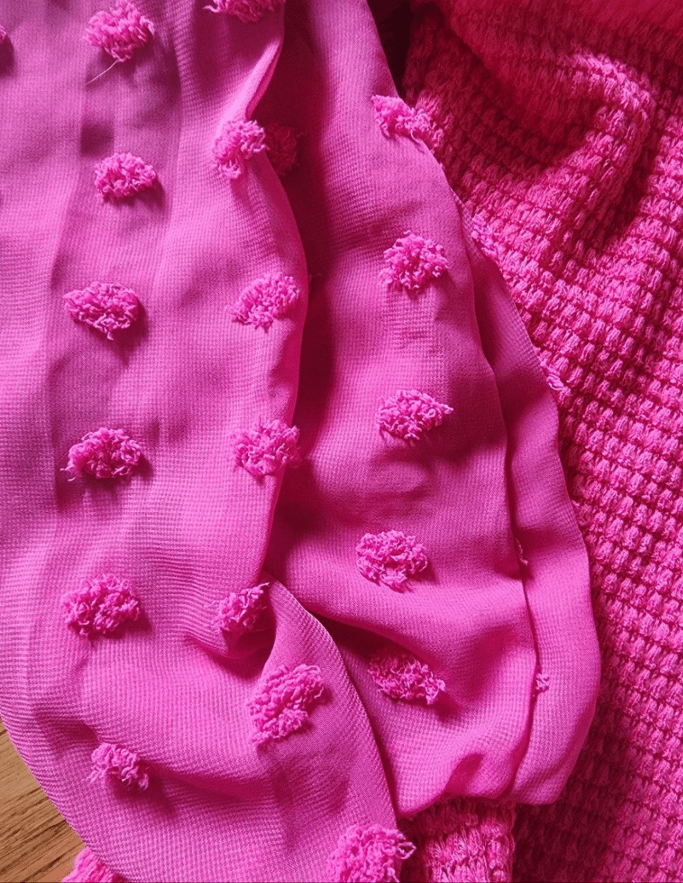 Frenchy Women Hot Pink Color crew Neck Sheer sleeves with pink pom poms size S - I Bought a Yard Sale