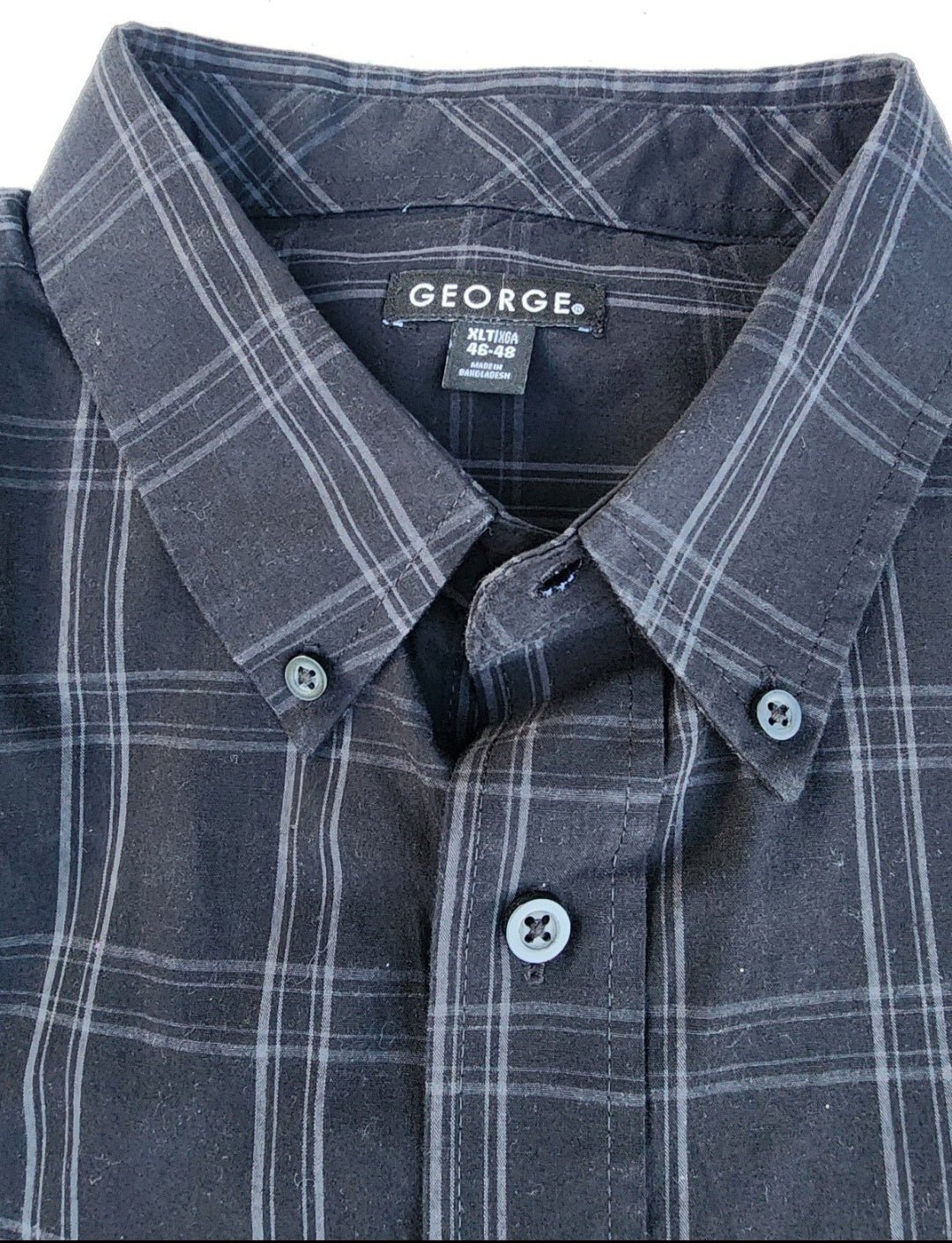 George MEN'S Shirt XLT 46 - 48 Black with Gray Stripes Button - Down short sleeve - I Bought a Yard Sale