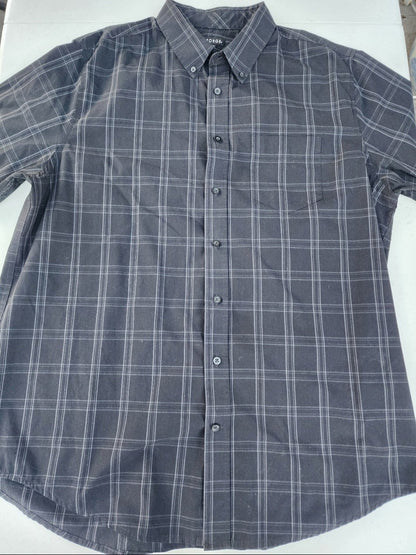 George MEN'S Shirt XLT 46 - 48 Black with Gray Stripes Button - Down short sleeve - I Bought a Yard Sale