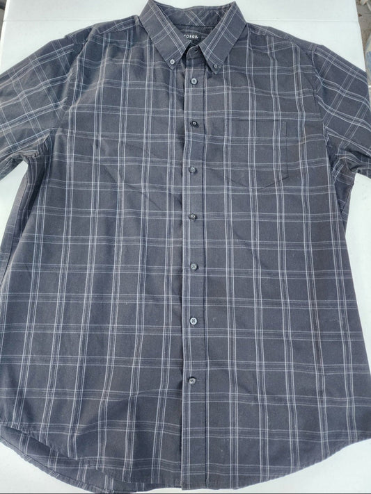 George MEN'S Shirt XLT 46 - 48 Black with Gray Stripes Button - Down short sleeve - I Bought a Yard Sale
